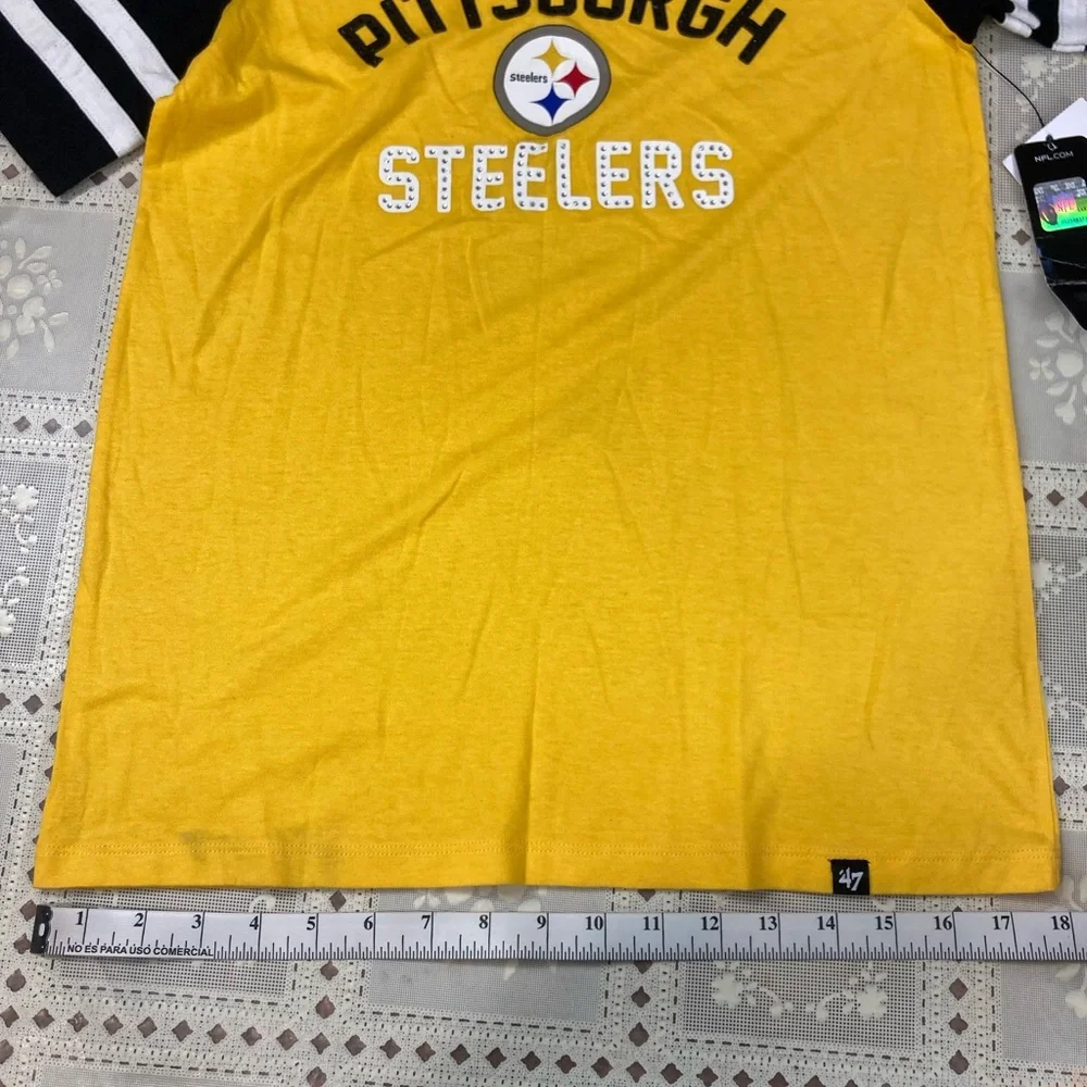 47  Yellow and Black Pittsburgh Steelers Short Sleeve Tee Size Medium - Picture 10 of 12